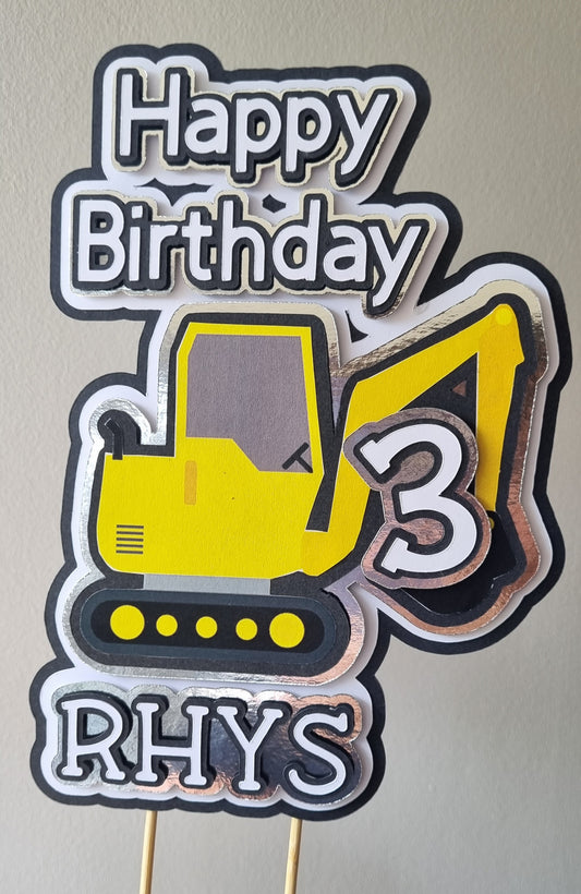 Birthday Cake Topper | DIGGER | Personalised for your name, age and colour for your theme