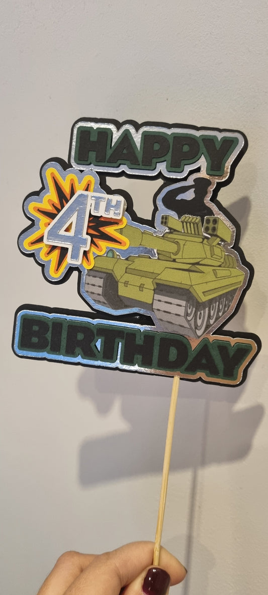 Birthday Cake Topper | Army Tank | Personalise age.