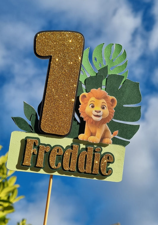 Birthday Cake Topper | Jungle theme | lion | Personalised for your name, age and animal