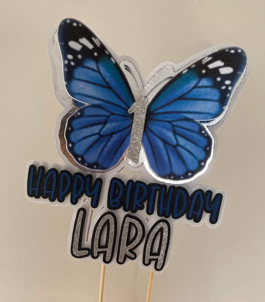 Birthday Cake Topper | Mirror Butterfly | Personalised for your name, age and colour for your theme