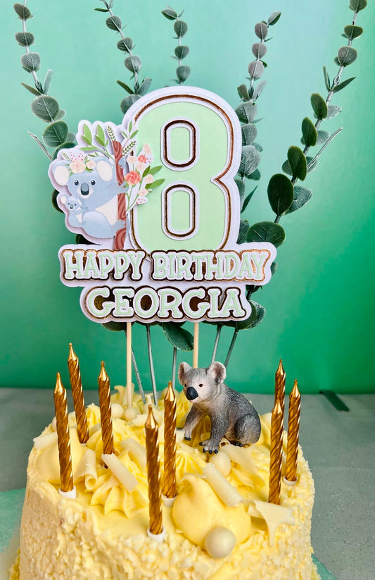Birthday Cake Topper | KOALA | Personalised for your name, age and colour for your theme
